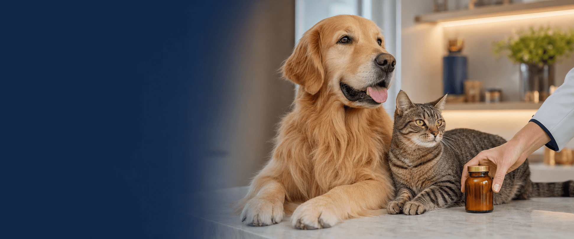 Cão e gato em ambiente de cuidado veterinário